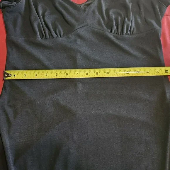 Vintage La Belle Black Dress Y2K V-Neck Ruffle Cap Sleeve Empire Maxi L 90s Y2K - Picture 9 of 10